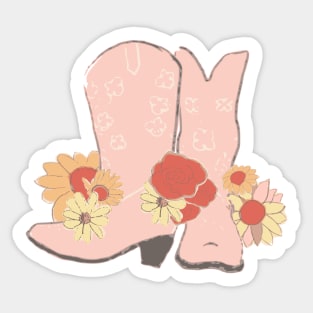 Pink Boots and Flowers Sticker